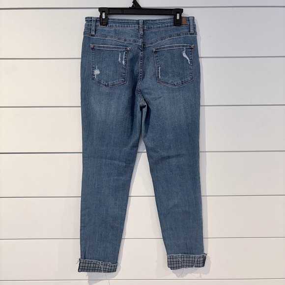 Judy Blue 13/31 Skinny Jeans Plaid Cuff Raw Hem Stretch Denim Women - Picture 6 of 10